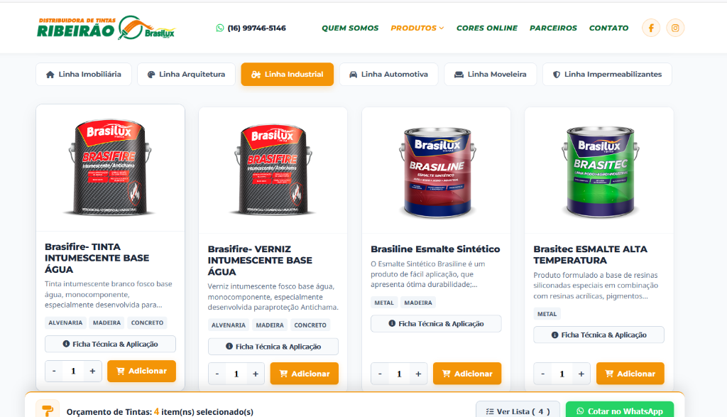 Catálogo da Distribuidora de Tintas com Cotação WhatsApp