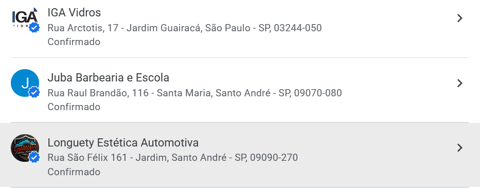 Cases Google Meu Negócio Verificados - IGA Vidros, Juba Barbearia e Escola, Longuety
