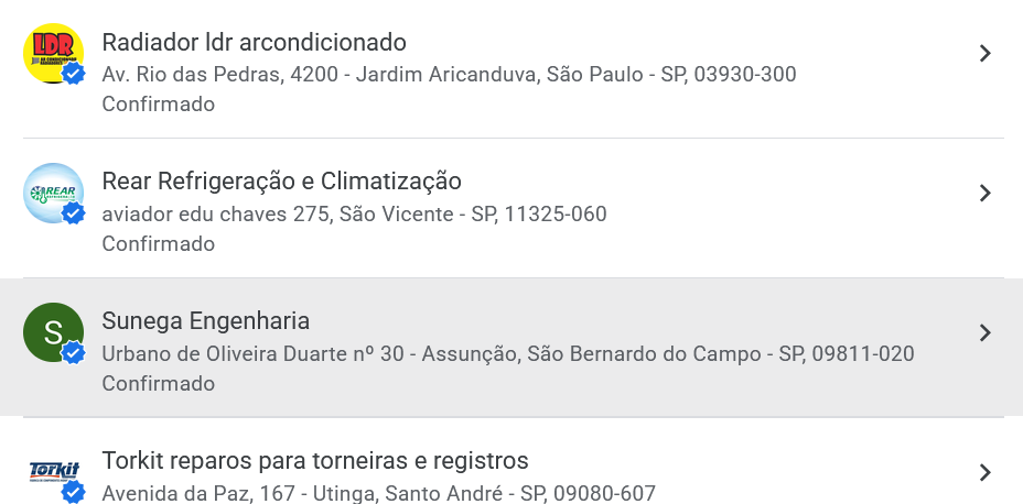 Cases Google Meu Negócio Verificados - Radiador LDR, Rear Refrigeração, Sunega, Torkit