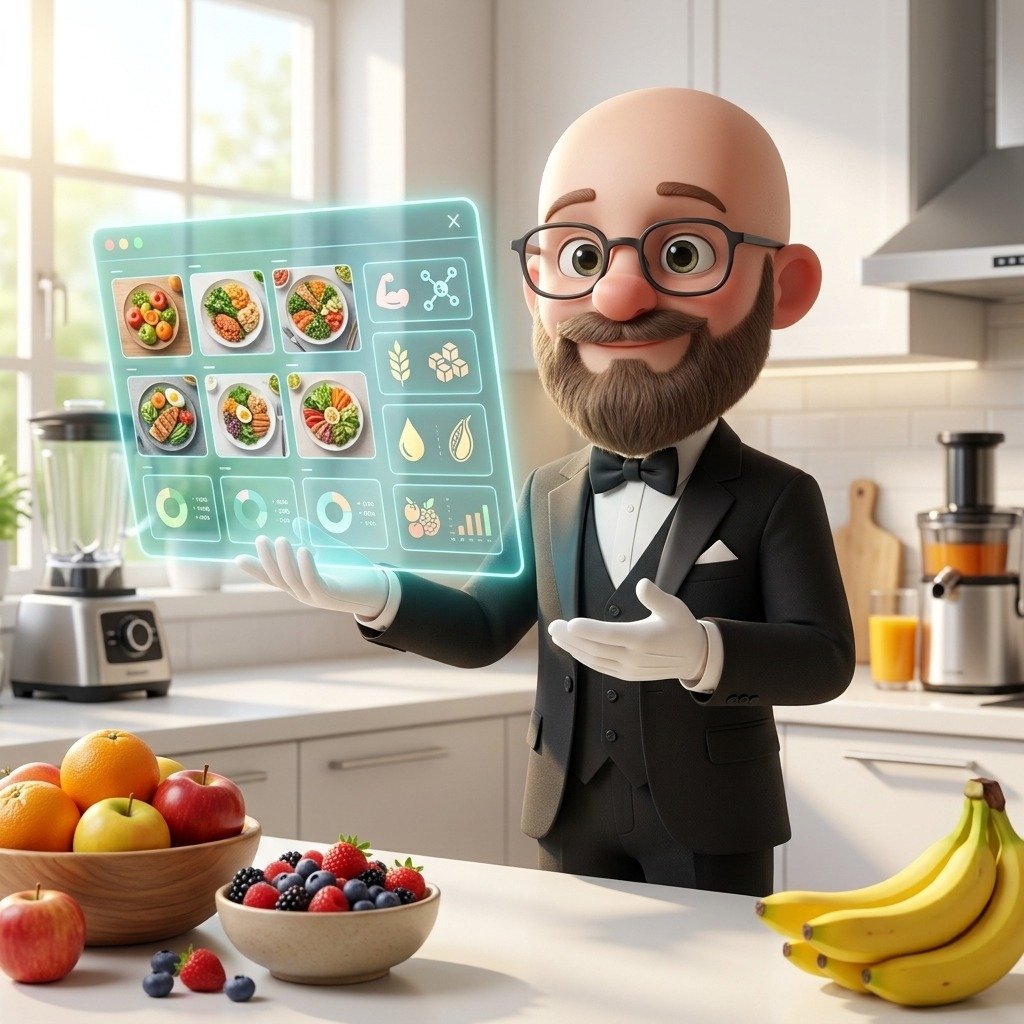 Personagem 3D Elegante de Terno Apresentando Painel Holográfico